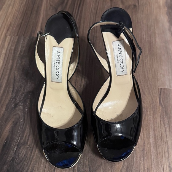 Jimmy Choo Shoes - Jimmy Choo London Patent Leather Black Gold Stilettos size 41